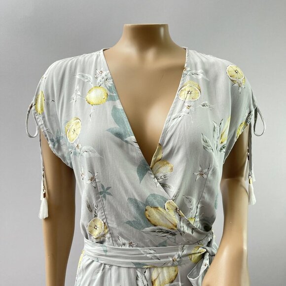Plum Pretty Sugar Surplice Wrap Dress Lemon Floral Tasseled‎ Light Blue Small - Picture 14 of 14